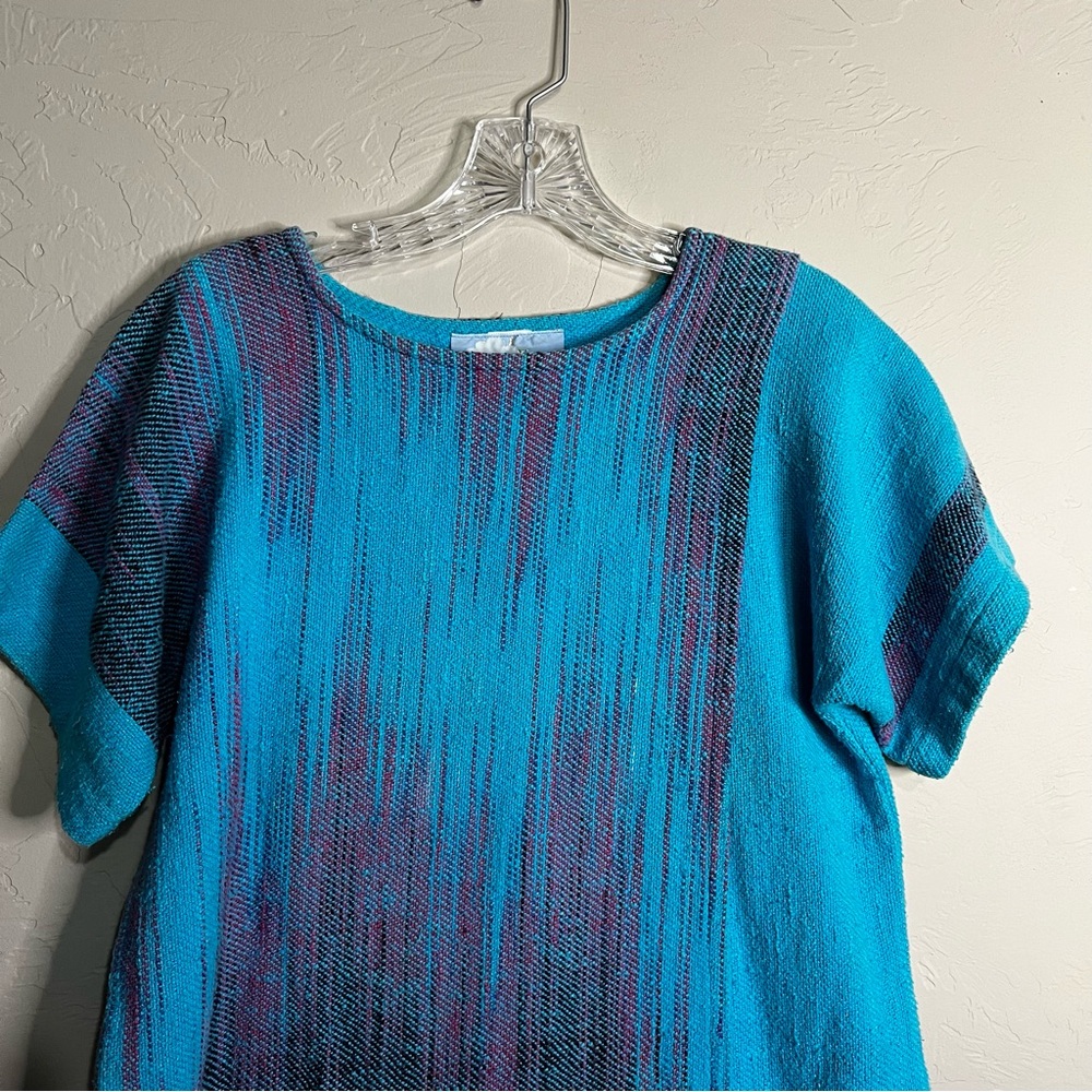 Dream Weaver Handwoven Blue Purple‎ Asymmetrical Aztec Lagenlook Top - Picture 2 of 10